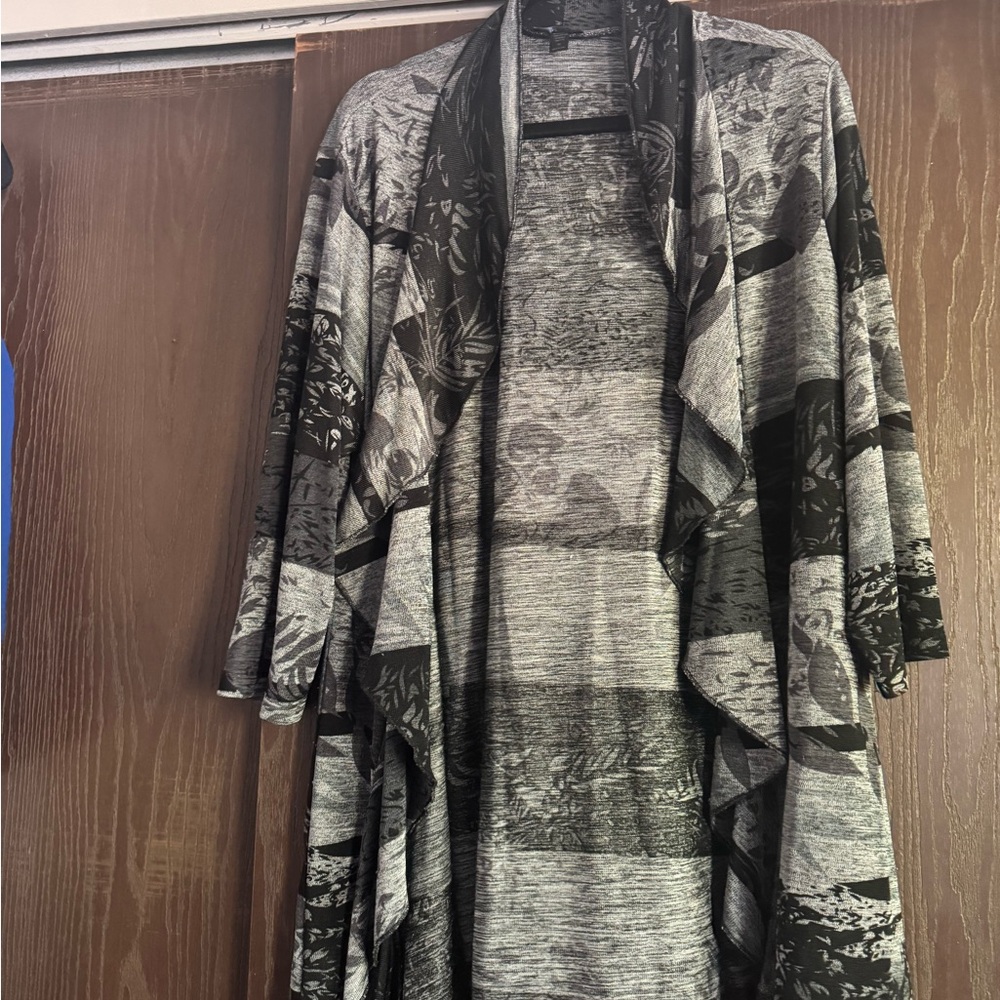 Gray Black Draped Open Cardigan